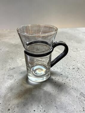 Vintage Impressions Glass Tea Cup Black Handle Picard Style Retro Futurism